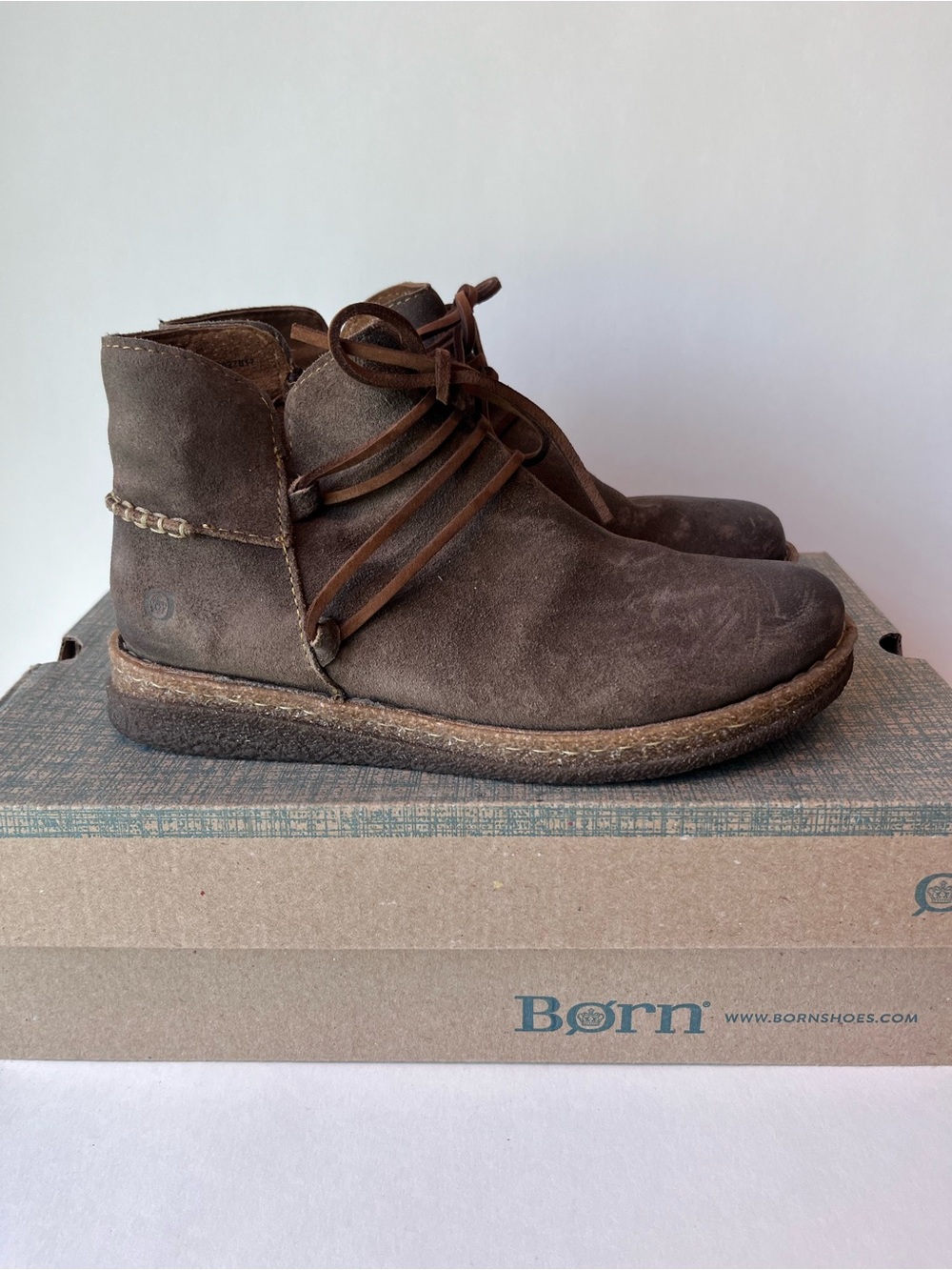 Born Calyn Taupe Leather Ankle Boots
